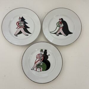 Williams-Sonoma VANITY FAIR 8.25" Dessert Plate Set 3 Red Green Christmas Shadow